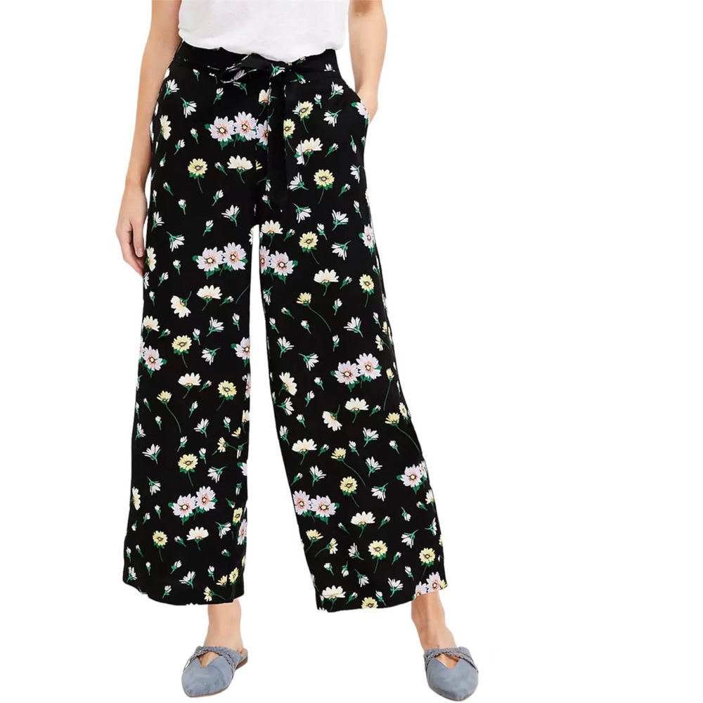 LOFT Petite Tie Waist Fluid Wide Leg Crop Pants In Garden
